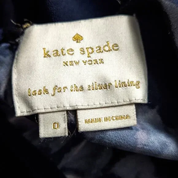 Kate Spade Night Rose Bell Sleeve Dress Size 0 Blue Romantic Botanical - Picture 10 of 11